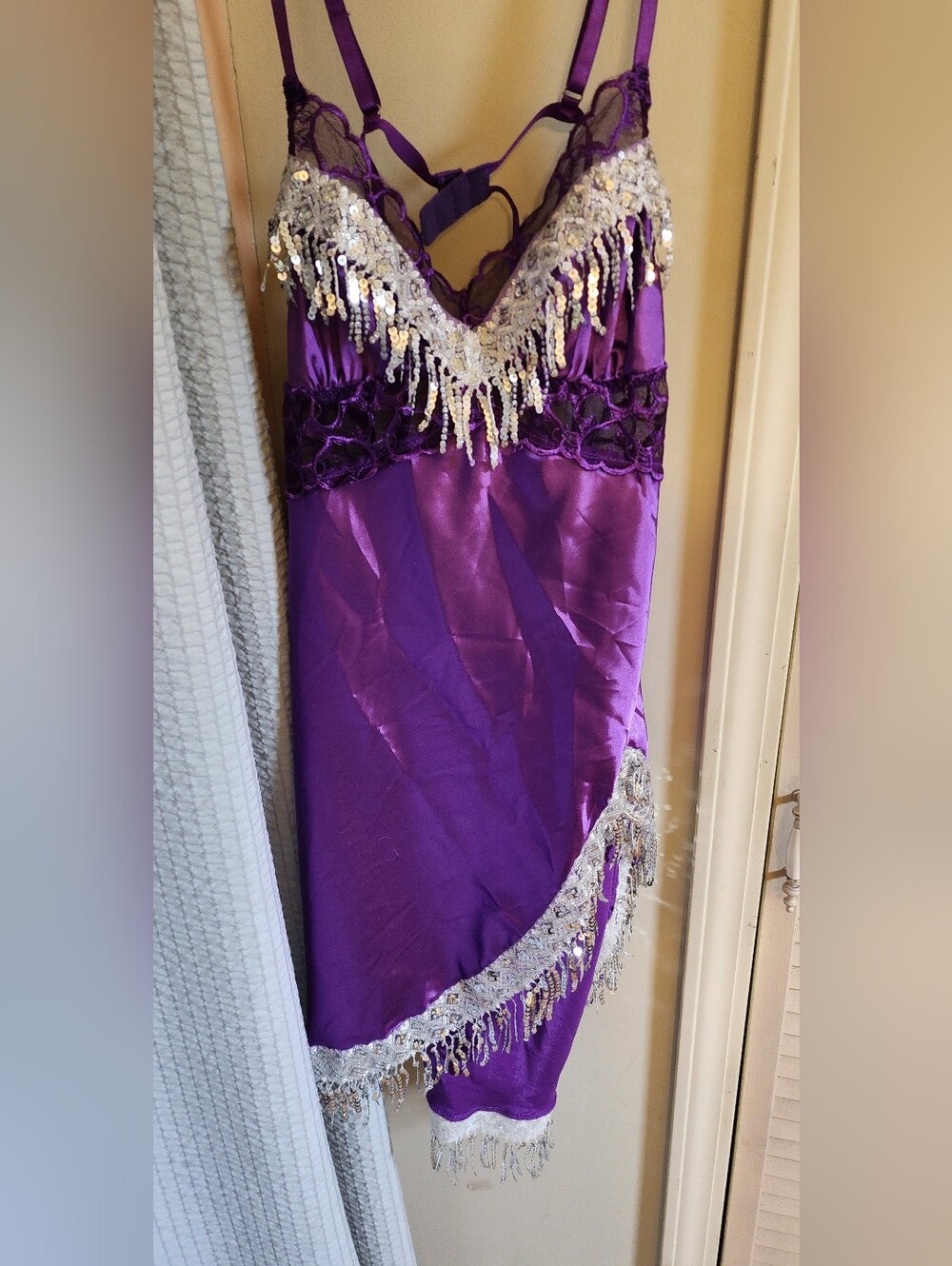 Purple Satin Sequin Adorable Lingere  Size XL Very Cute